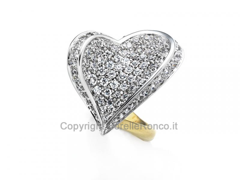 ANELLO A CUORE ORO BIANCO CON BRILLANTI ZIRCONI